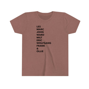
            
                Load image into Gallery viewer, 9 Old Men Black Text Youth Tee
            
        